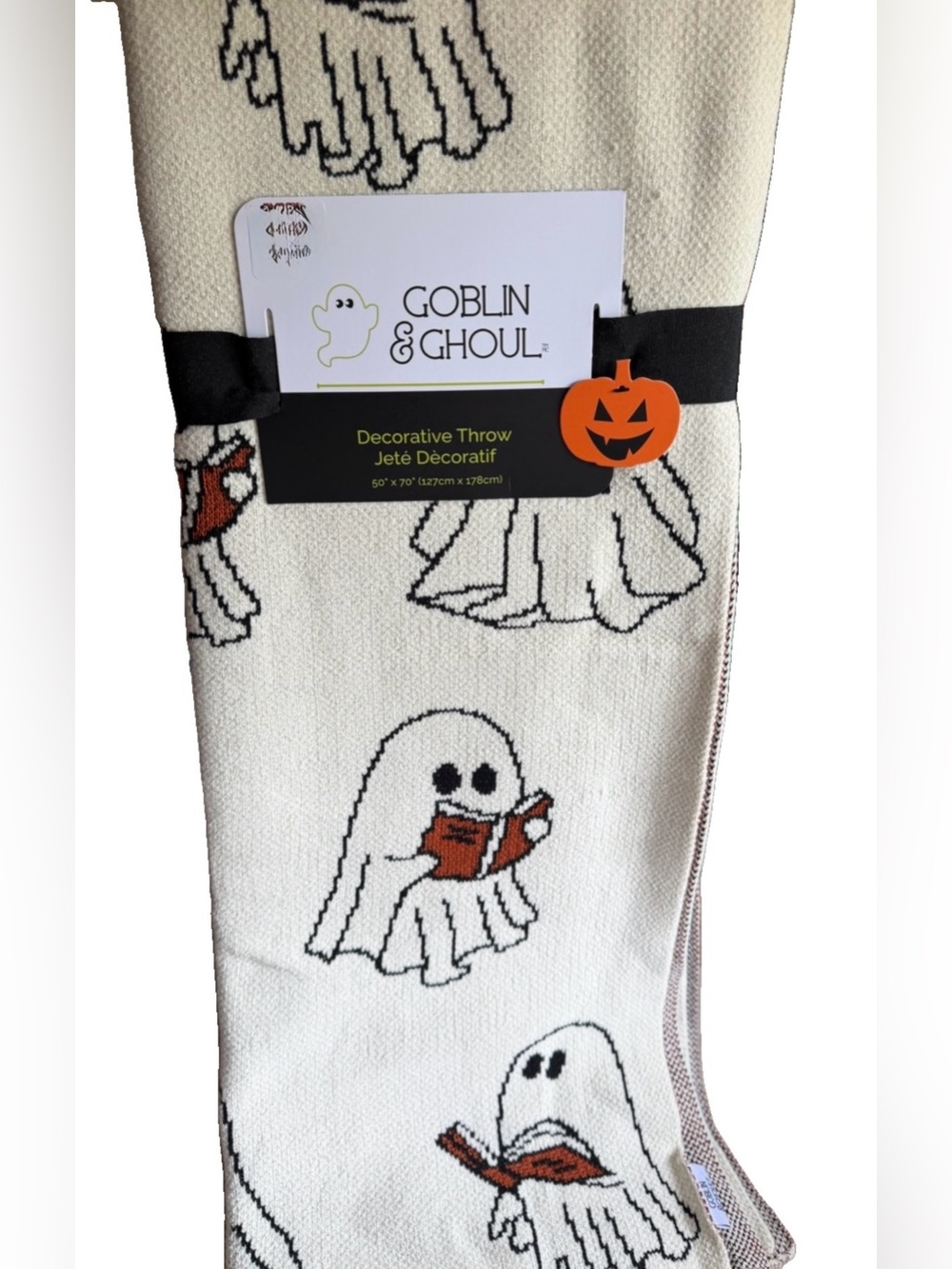 Goblin & Ghoul Halloween Ghost reading books knit throw Blanket 50x70 NWT